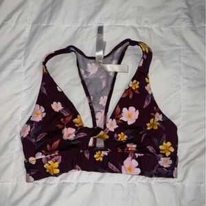 PINK swim bikini top : floral maroon WORN ONCE